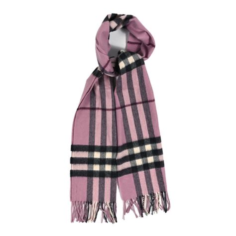 BURBERRY Cashmere Giant Icon Check Fringe Scarf Ash Rose 